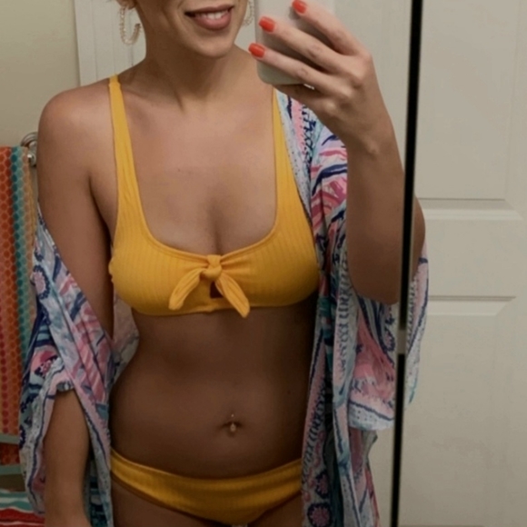 Xhilaration Yellow tie front ribbed swimsuit - Picture 8 of 8